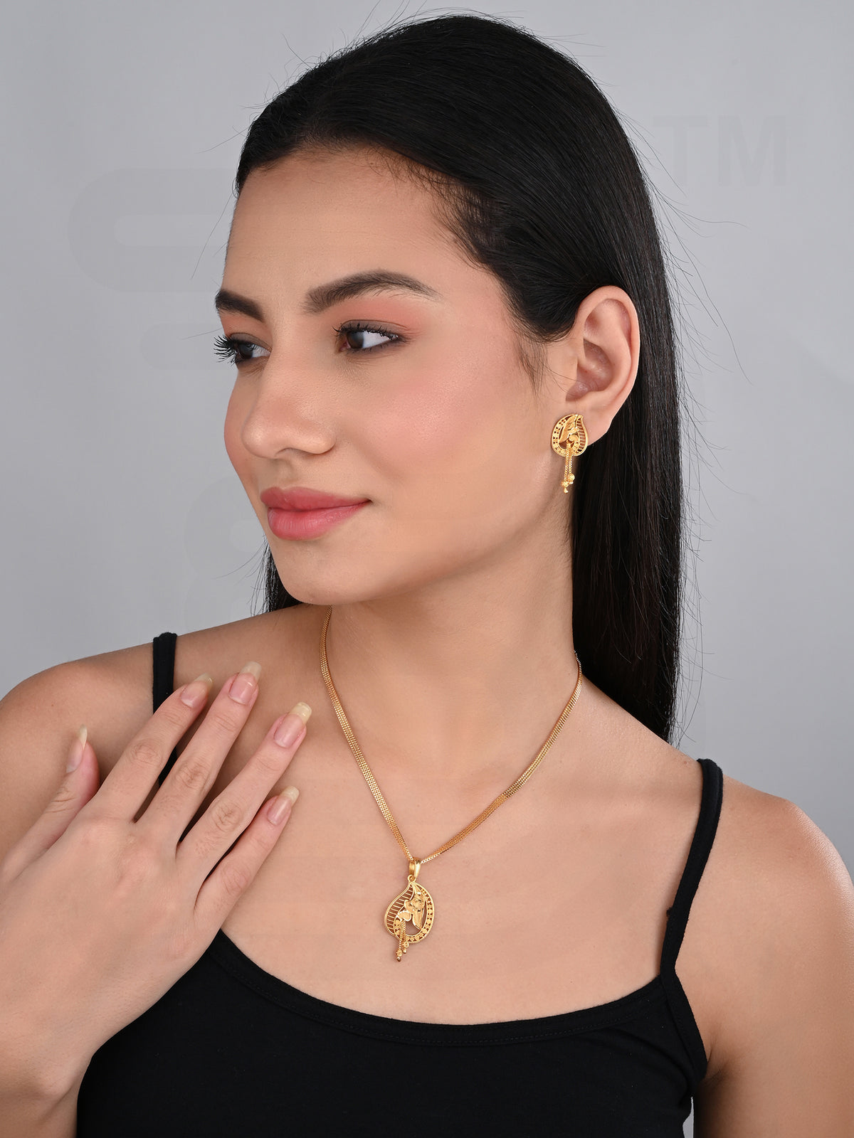 One-Gram Gold Chain Pendant Set with Tops | Lightweight Gold Finish Jewelry Set