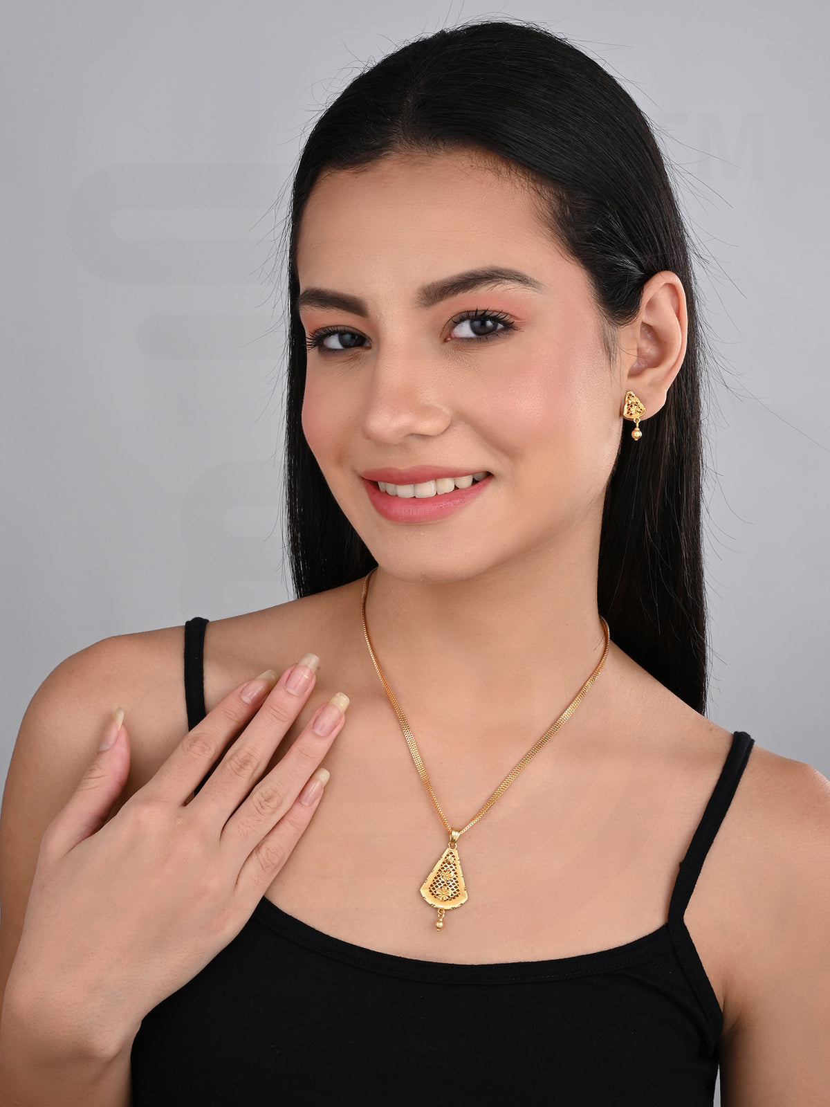 One-Gram Gold Chain Pendant Set with Tops