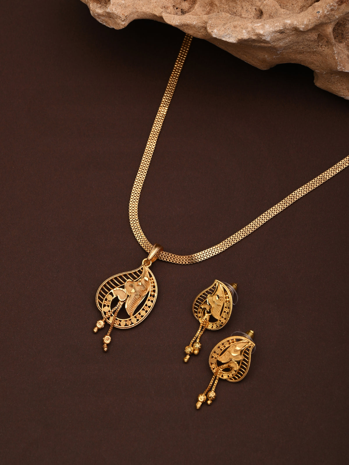 One-Gram Gold Chain Pendant Set with Tops | Lightweight Gold Finish Jewelry Set