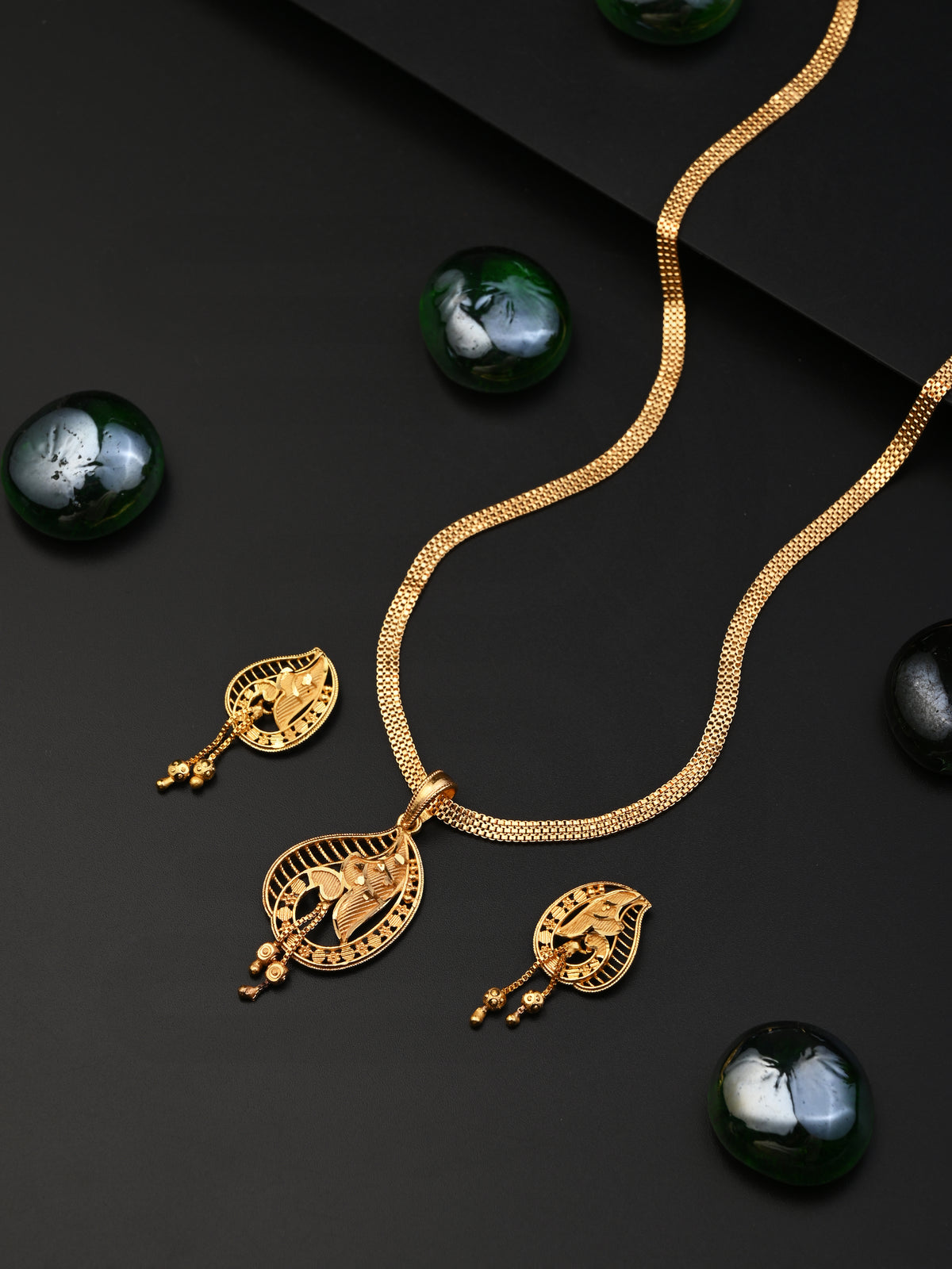One-Gram Gold Chain Pendant Set with Tops | Lightweight Gold Finish Jewelry Set