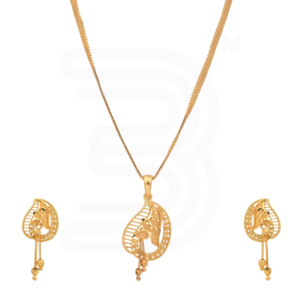 One-Gram Gold Chain Pendant Set with Tops | Lightweight Gold Finish Jewelry Set
