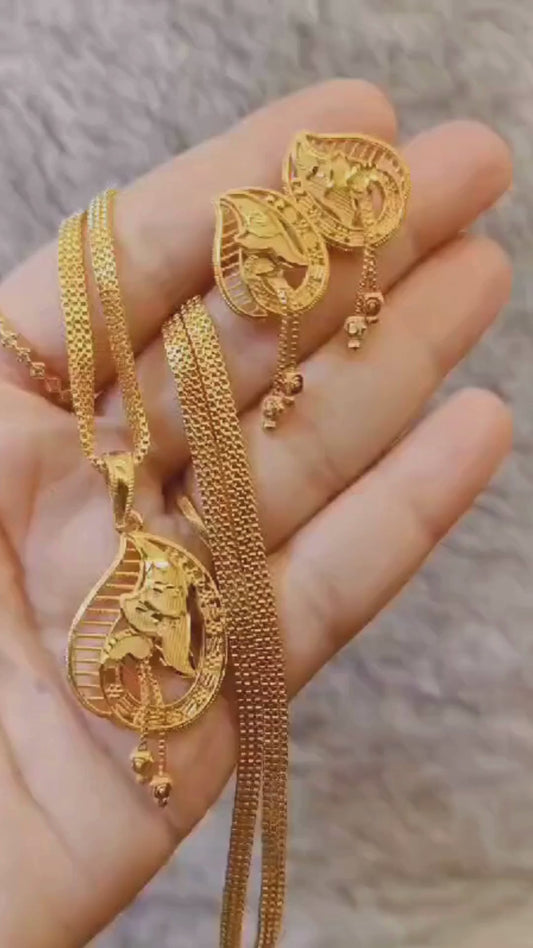 One-Gram Gold Chain Pendant Set with Tops | Lightweight Gold Finish Jewelry Set