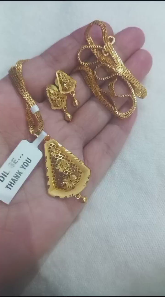 One-Gram Gold Chain Pendant Set with Tops