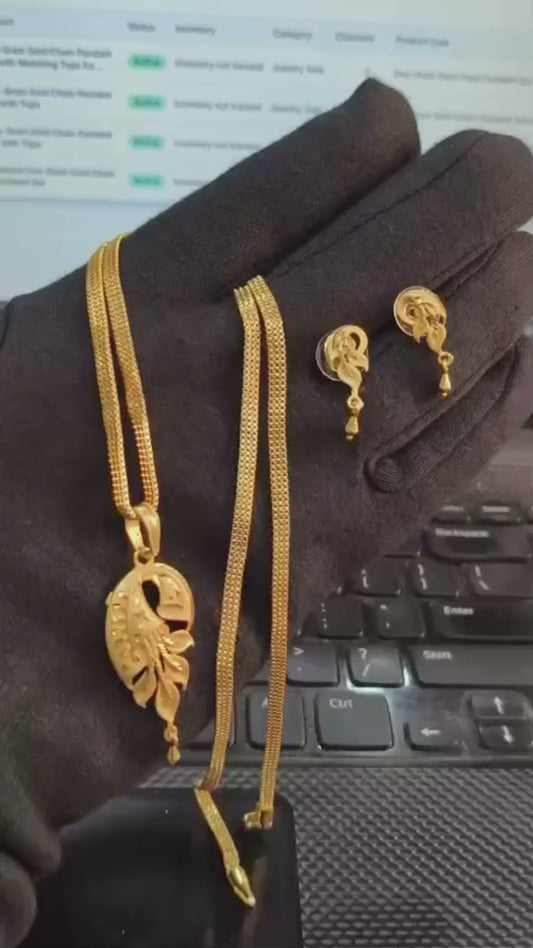 One-Gram Gold Chain Pendant Set with Tops
