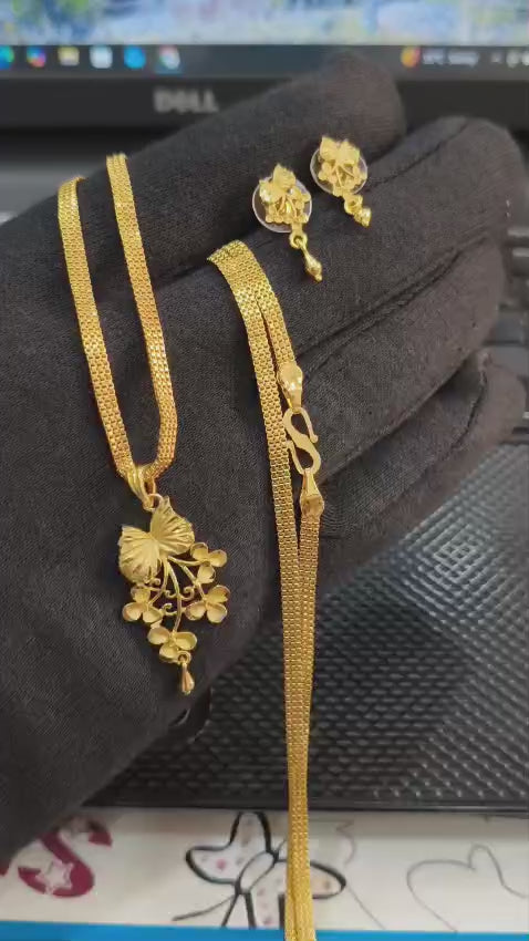 One-Gram Gold Chain Necklace Set with Pendant & Tops